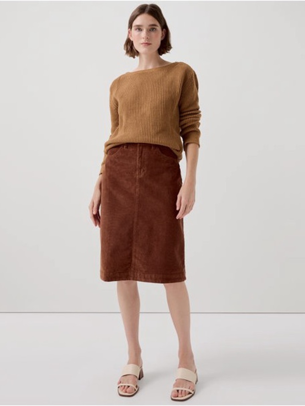 Pact Organic Cotton Modest Midi A-line Corduroy Skirt Rust Orange L - Picture 1 of 12